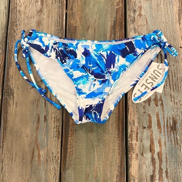 Sunsets NWT Bikini Bottom Side Ties Low Rise Swimsuit Bottoms Size XS Blue New - Picture 1 of 6